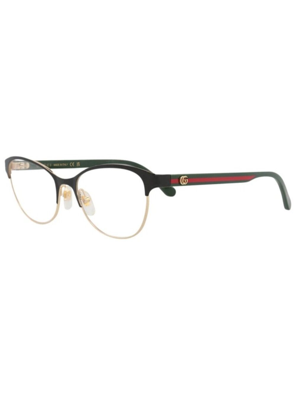 New Gucci Women's Eyeglasses Cat Eye Metal Frame Black Green Transparent